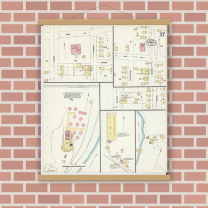 Old map wall art mockup — magnetic wood frame on brick wall — Sanborn Fire Insurance Map from Conneaut, Ashtabula County, Ohio (1902), Sheet #0017