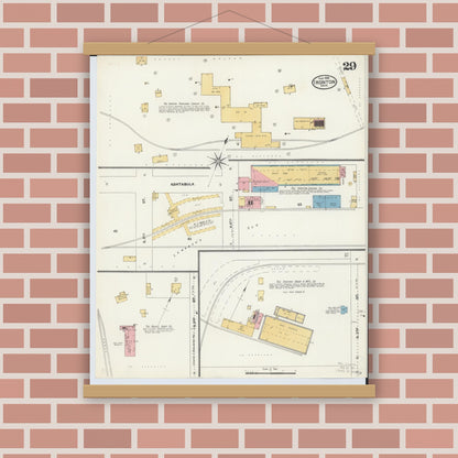 Old map wall art mockup — magnetic wood frame on brick wall — Sanborn Fire Insurance Map from Ironton, Lawrence County, Ohio (1904), Sheet #0029