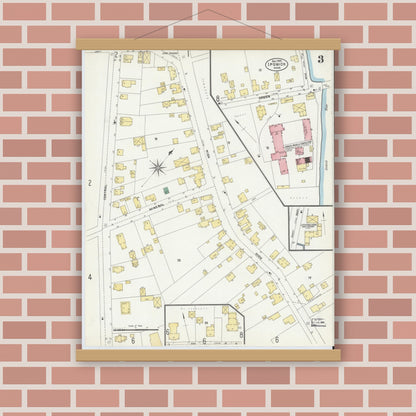Old map wall art mockup — magnetic wood frame on brick wall — Sanborn Fire Insurance Map from Ipswich, Essex County, Massachusetts (1902), Sheet #0003