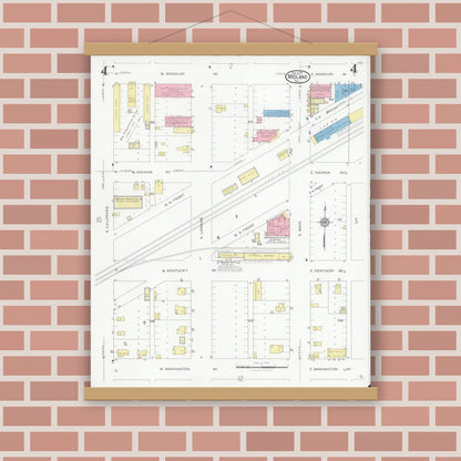 Old map wall art mockup — magnetic wood frame on brick wall — Sanborn Fire Insurance Map from Midland, Midland County, Texas (1929), Sheet #0004