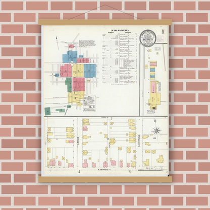 Old map wall art mockup — magnetic wood frame on brick wall — Sanborn Fire Insurance Map from Nazareth, Northampton County, Pennsylvania (1904), Sheet #0001