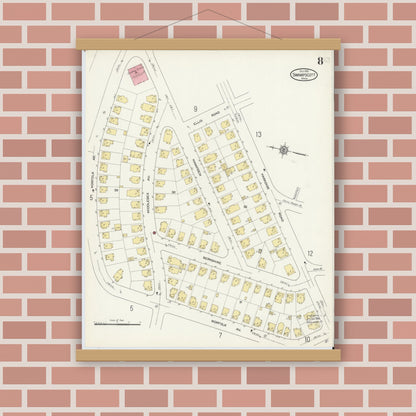 Old map wall art mockup — magnetic wood frame on brick wall — Sanborn Fire Insurance Map from Swampscott, Essex County, Massachusetts (1913), Sheet #0008