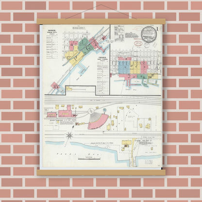 Old map wall art mockup — magnetic wood frame on brick wall — Sanborn Fire Insurance Map from East Tawas, Iosco County, Michigan (1898) - Complete Map Set