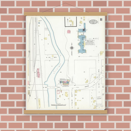 Old map wall art mockup — magnetic wood frame on brick wall — Sanborn Fire Insurance Map from Faribault, Rice County, Minnesota (1914), Sheet #0011