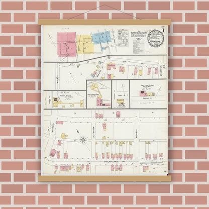 Old map wall art mockup — magnetic wood frame on brick wall — Sanborn Fire Insurance Map from Boyertown, Berks County, Pennsylvania (1896) - Complete Map Set