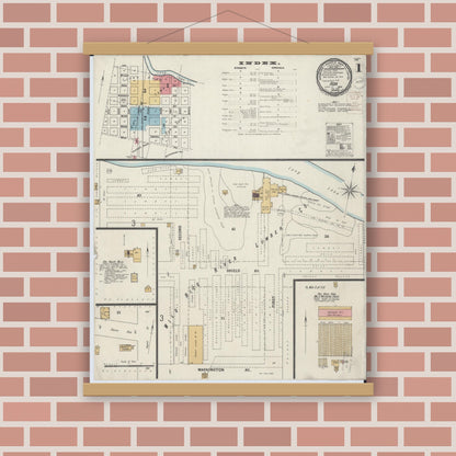 Old map wall art mockup — magnetic wood frame on brick wall — Sanborn Fire Insurance Map from Ada, Norman County, Minnesota (1899) - Complete Map Set