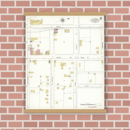 Old map wall art mockup — magnetic wood frame on brick wall — Sanborn Fire Insurance Map from Elsinore, Riverside County, California (1907), Sheet #0002