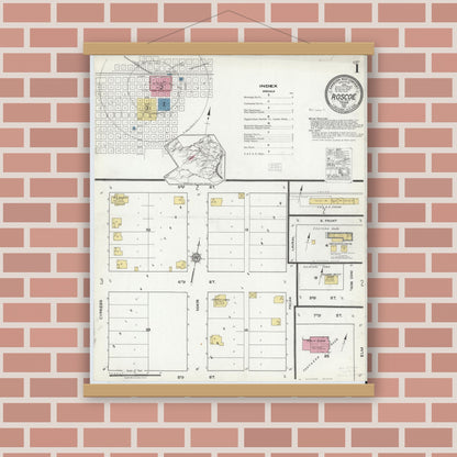 Old map wall art mockup — magnetic wood frame on brick wall — Sanborn Fire Insurance Map from Roscoe, Nolan County, Texas (1921) - Complete Map Set