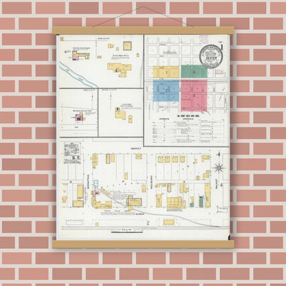 Old map wall art mockup — magnetic wood frame on brick wall — Sanborn Fire Insurance Map from Dexter, Stoddard County, Missouri (1906) - Complete Map Set