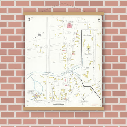 Old map wall art mockup — magnetic wood frame on brick wall — Sanborn Fire Insurance Map from Townsend, Middlesex County, Massachusetts (1936), Sheet #0002