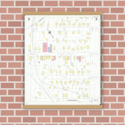 Old map wall art mockup — magnetic wood frame on brick wall — Sanborn Fire Insurance Map from Grafton, Lorain County, Ohio (1946), Sheet #0003