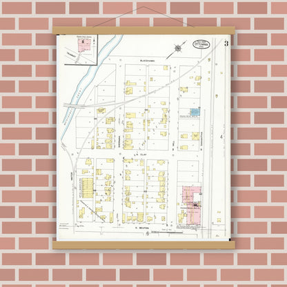 Old map wall art mockup — magnetic wood frame on brick wall — Sanborn Fire Insurance Map from Ottumwa, Wapello County, Iowa (1909), Sheet #0003