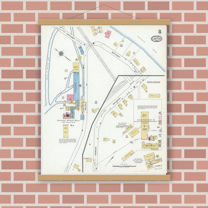 Old map wall art mockup — magnetic wood frame on brick wall — Sanborn Fire Insurance Map from Canton, Norfolk County, Massachusetts (1919), Sheet #0008