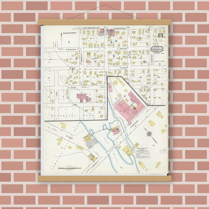 Old map wall art mockup — magnetic wood frame on brick wall — Sanborn Fire Insurance Map from Greenville, Montcalm County, Michigan (1918), Sheet #0013