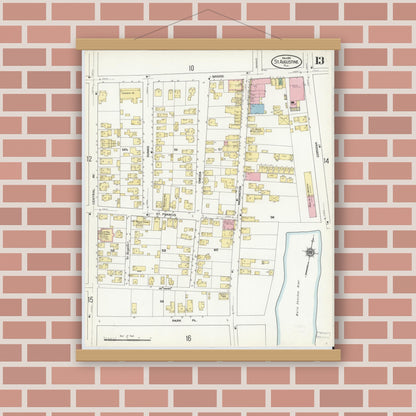 Old map wall art mockup — magnetic wood frame on brick wall — Sanborn Fire Insurance Map from Saint Augustine, Saint John's County, Florida (1910), Sheet #0013
