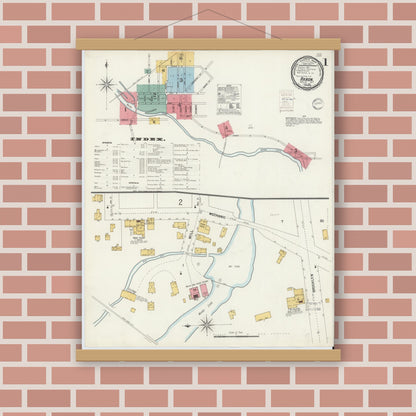 Old map wall art mockup — magnetic wood frame on brick wall — Sanborn Fire Insurance Map from Akron, Erie County, New York (1900) - Complete Map Set