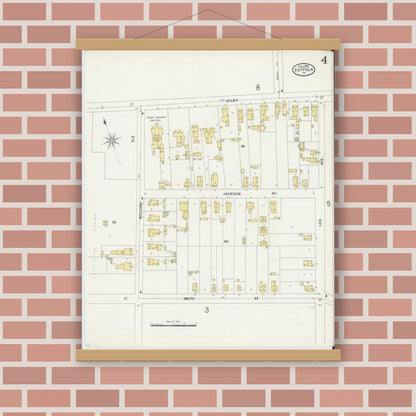 Old map wall art mockup — magnetic wood frame on brick wall — Sanborn Fire Insurance Map from Suffolk, Independent Cities, Virginia (1898), Sheet #0004