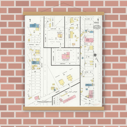 Old map wall art mockup — magnetic wood frame on brick wall — Sanborn Fire Insurance Map from Halfway, Macomb County, Michigan (1925), Sheet #0007