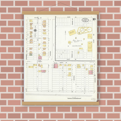 Old map wall art mockup — magnetic wood frame on brick wall — Sanborn Fire Insurance Map from Gary, Lake County, Indiana (1911), Sheet #0010