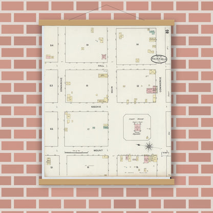 Old map wall art mockup — magnetic wood frame on brick wall — Sanborn Fire Insurance Map from Fairfield, Freestone County, Texas (1891), Sheet #0002