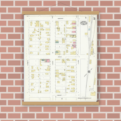Old map wall art mockup — magnetic wood frame on brick wall — Sanborn Fire Insurance Map from Phillips, Price County, Wisconsin (1909), Sheet #0003