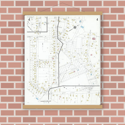 Old map wall art mockup — magnetic wood frame on brick wall — Sanborn Fire Insurance Map from Doylestown, Wayne County, Ohio (1947), Sheet #0004