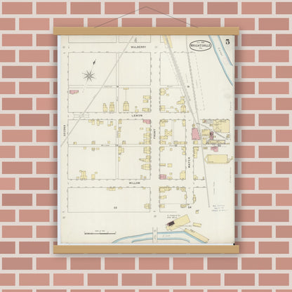 Old map wall art mockup — magnetic wood frame on brick wall — Sanborn Fire Insurance Map from Wrightsville, York County, Pennsylvania (1894), Sheet #0005