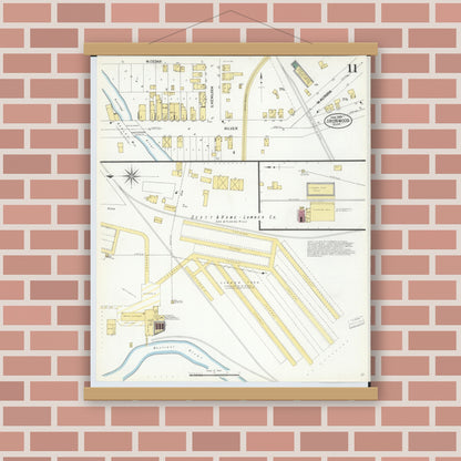 Old map wall art mockup — magnetic wood frame on brick wall — Sanborn Fire Insurance Map from Ironwood, Gogebic County, Michigan (1908), Sheet #0011