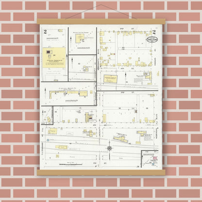 Old map wall art mockup — magnetic wood frame on brick wall — Sanborn Fire Insurance Map from San Juan, Hidalgo County, Texas (1925), Sheet #0002