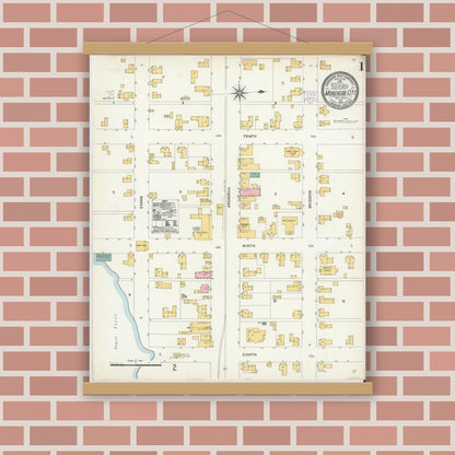 Old map wall art mockup — magnetic wood frame on brick wall — Sanborn Fire Insurance Map from Morehead City, Carteret County, North Carolina (1904) - Complete Map Set