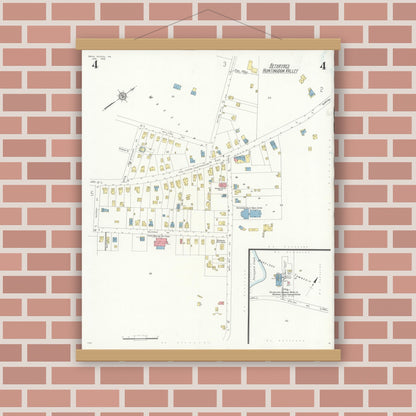 Old map wall art mockup — magnetic wood frame on brick wall — Sanborn Fire Insurance Map from Bryn Athyn, Montgomery County, Pennsylvania (1933), Sheet #0004
