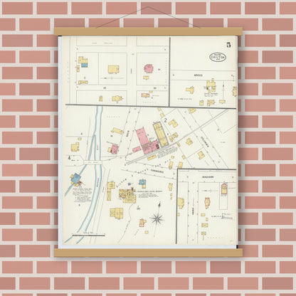 Old map wall art mockup — magnetic wood frame on brick wall — Sanborn Fire Insurance Map from Chilton, Calumet County, Wisconsin (1904), Sheet #0005