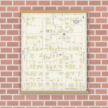 Old map wall art mockup — magnetic wood frame on brick wall — Sanborn Fire Insurance Map from Lakeland, Polk County, Florida (1913), Sheet #0004