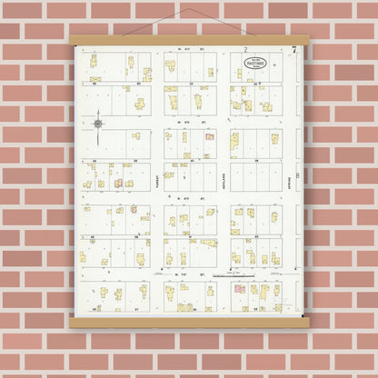 Old map wall art mockup — magnetic wood frame on brick wall — Sanborn Fire Insurance Map from Hastings, Dakota County, Minnesota (1910), Sheet #0007
