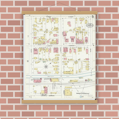 Old map wall art mockup — magnetic wood frame on brick wall — Sanborn Fire Insurance Map from Franklin, Warren County, Ohio (1898), Sheet #0005