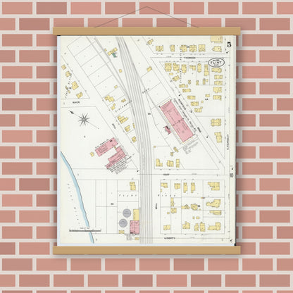 Old map wall art mockup — magnetic wood frame on brick wall — Sanborn Fire Insurance Map from Flint, Genesee County, Michigan (1902), Sheet #0005
