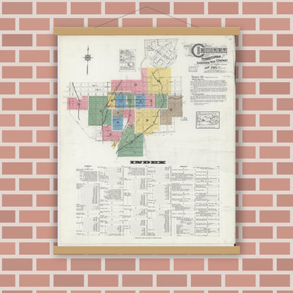 Old map wall art mockup — magnetic wood frame on brick wall — Sanborn Fire Insurance Map from Indiana, Indiana County, Pennsylvania (1916) - Complete Map Set