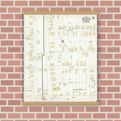 Old map wall art mockup — magnetic wood frame on brick wall — Sanborn Fire Insurance Map from Miners Mills, Luzerne County, Pennsylvania (1911), Sheet #0011