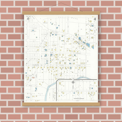 Old map wall art mockup — magnetic wood frame on brick wall — Sanborn Fire Insurance Map from Mason, Mason County, Texas (1936), Sheet #0004