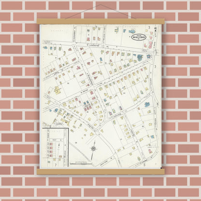 Old map wall art mockup — magnetic wood frame on brick wall — Sanborn Fire Insurance Map from Wayne, Delaware County, Pennsylvania (1914), Sheet #0007