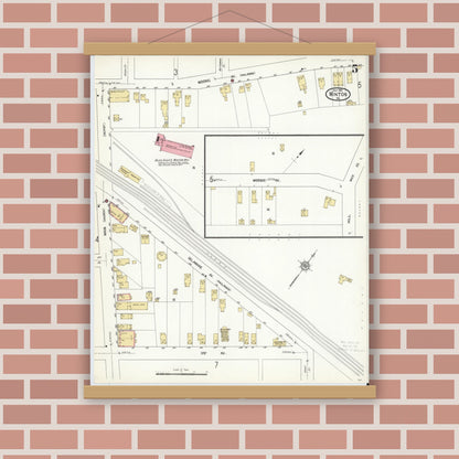 Old map wall art mockup — magnetic wood frame on brick wall — Sanborn Fire Insurance Map from Winton, Lackawanna County, Pennsylvania (1912), Sheet #0005