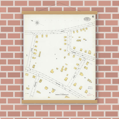 Old map wall art mockup — magnetic wood frame on brick wall — Sanborn Fire Insurance Map from Warwick, Orange County, New York (1900), Sheet #0006