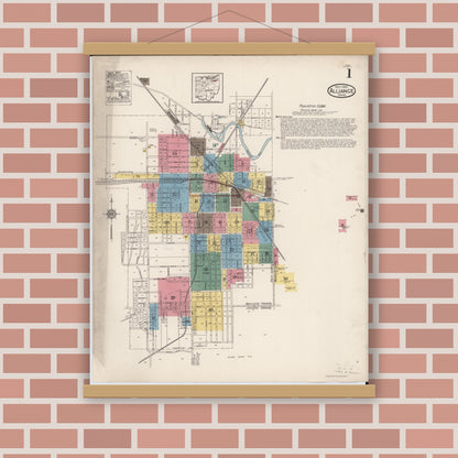 Old map wall art mockup — magnetic wood frame on brick wall — Sanborn Fire Insurance Map from Alliance, Stark County, Ohio (1921), Sheet #0001