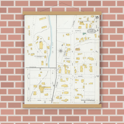 Old map wall art mockup — magnetic wood frame on brick wall — Sanborn Fire Insurance Map from Stillwater, Washington County, Minnesota (1904), Sheet #0015