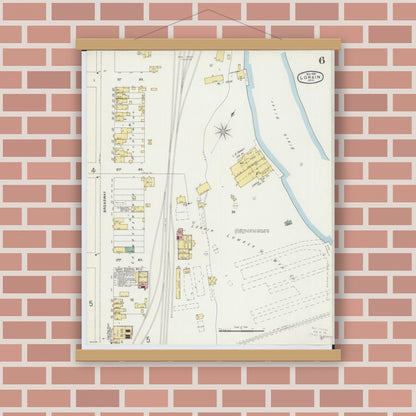 Old map wall art mockup — magnetic wood frame on brick wall — Sanborn Fire Insurance Map from Lorain, Lorain County, Ohio (1896), Sheet #0006