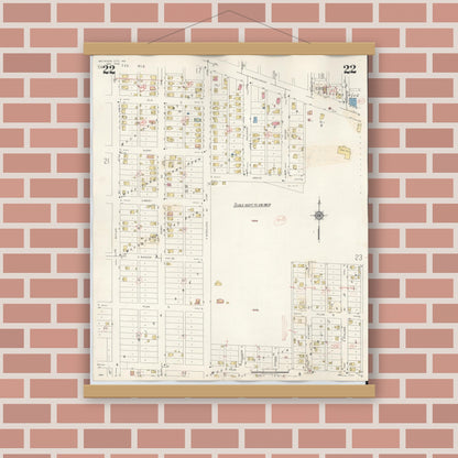 Old map wall art mockup — magnetic wood frame on brick wall — Sanborn Fire Insurance Map from Michigan City, La Porte County, Indiana (1948), Sheet #0022