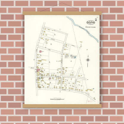 Old map wall art mockup — magnetic wood frame on brick wall — Sanborn Fire Insurance Map from Englishtown, Monmouth County, New Jersey (1921), Sheet #0002