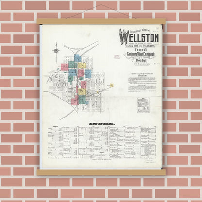 Old map wall art mockup — magnetic wood frame on brick wall — Sanborn Fire Insurance Map from Wellston, Jackson County, Ohio (1911) - Complete Map Set