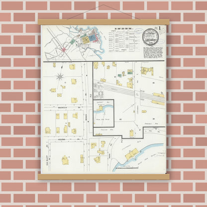 Old map wall art mockup — magnetic wood frame on brick wall — Sanborn Fire Insurance Map from Larchmont, Westchester County, New York (1898), Sheet #0001