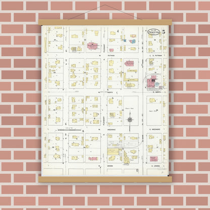 Old map wall art mockup — magnetic wood frame on brick wall — Sanborn Fire Insurance Map from Princeton, Bureau County, Illinois (1911), Sheet #0005